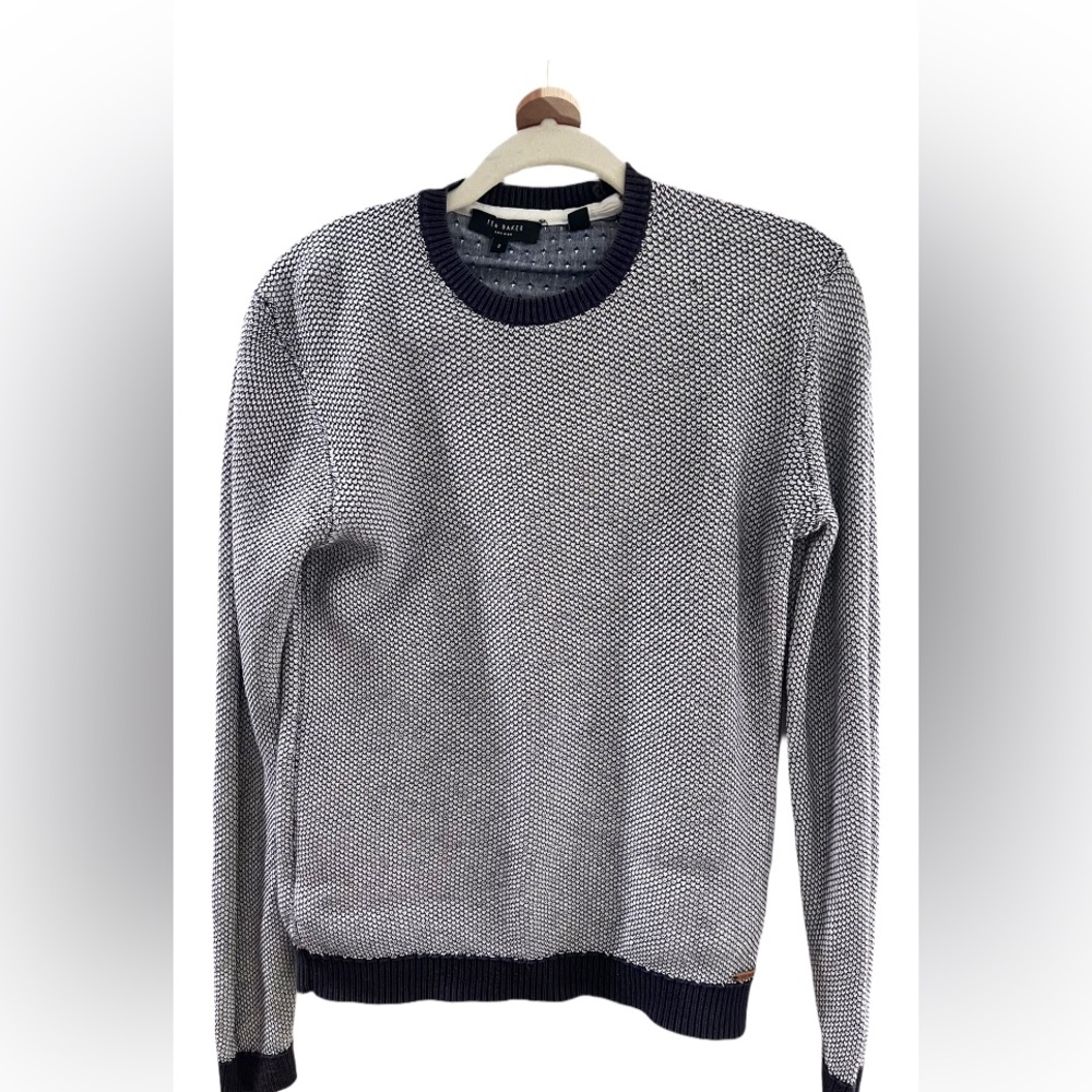 Ted Baker Woven Sweater 100% Cotton - Navy/White